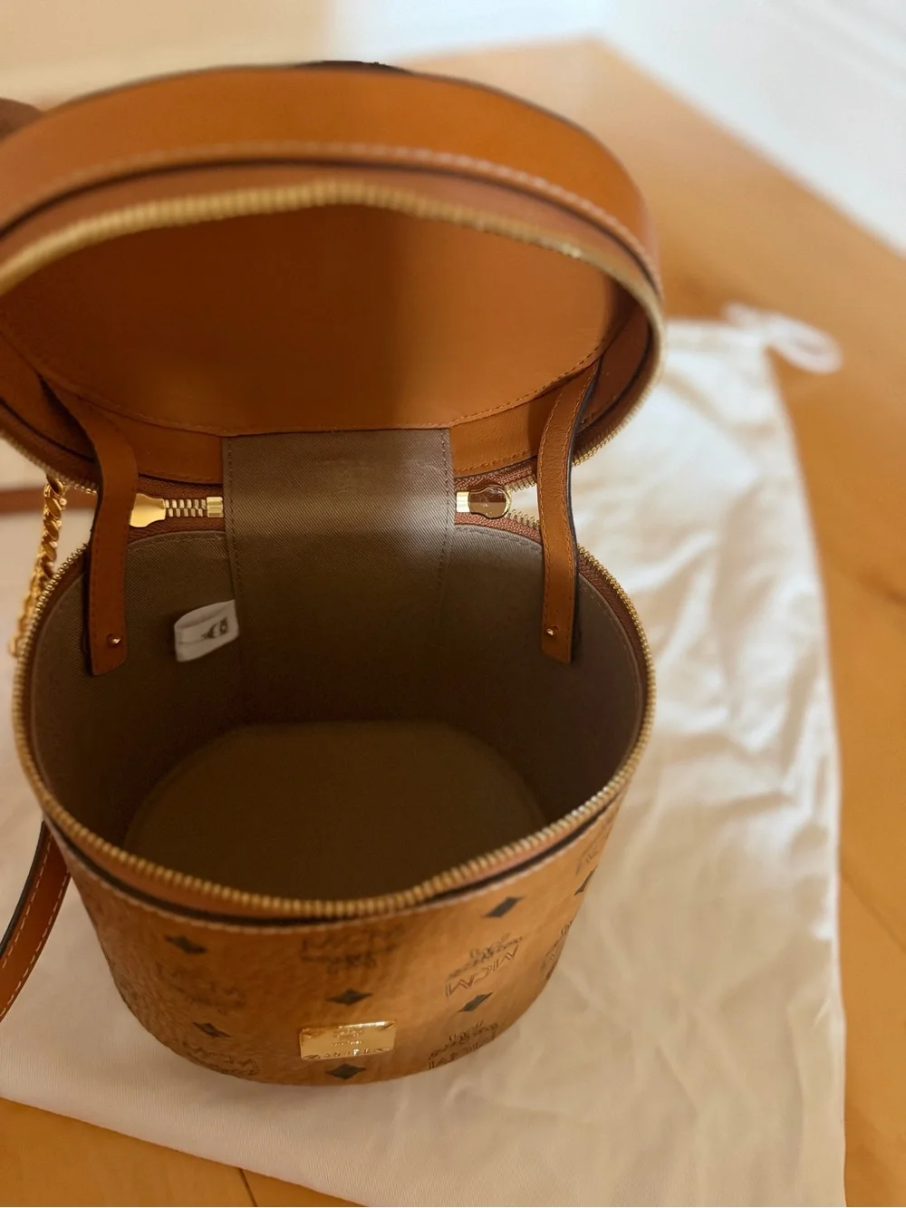 MCM Cognac Visetos Barrel Crossbody with Gold Hardware - Picture 6 of 6